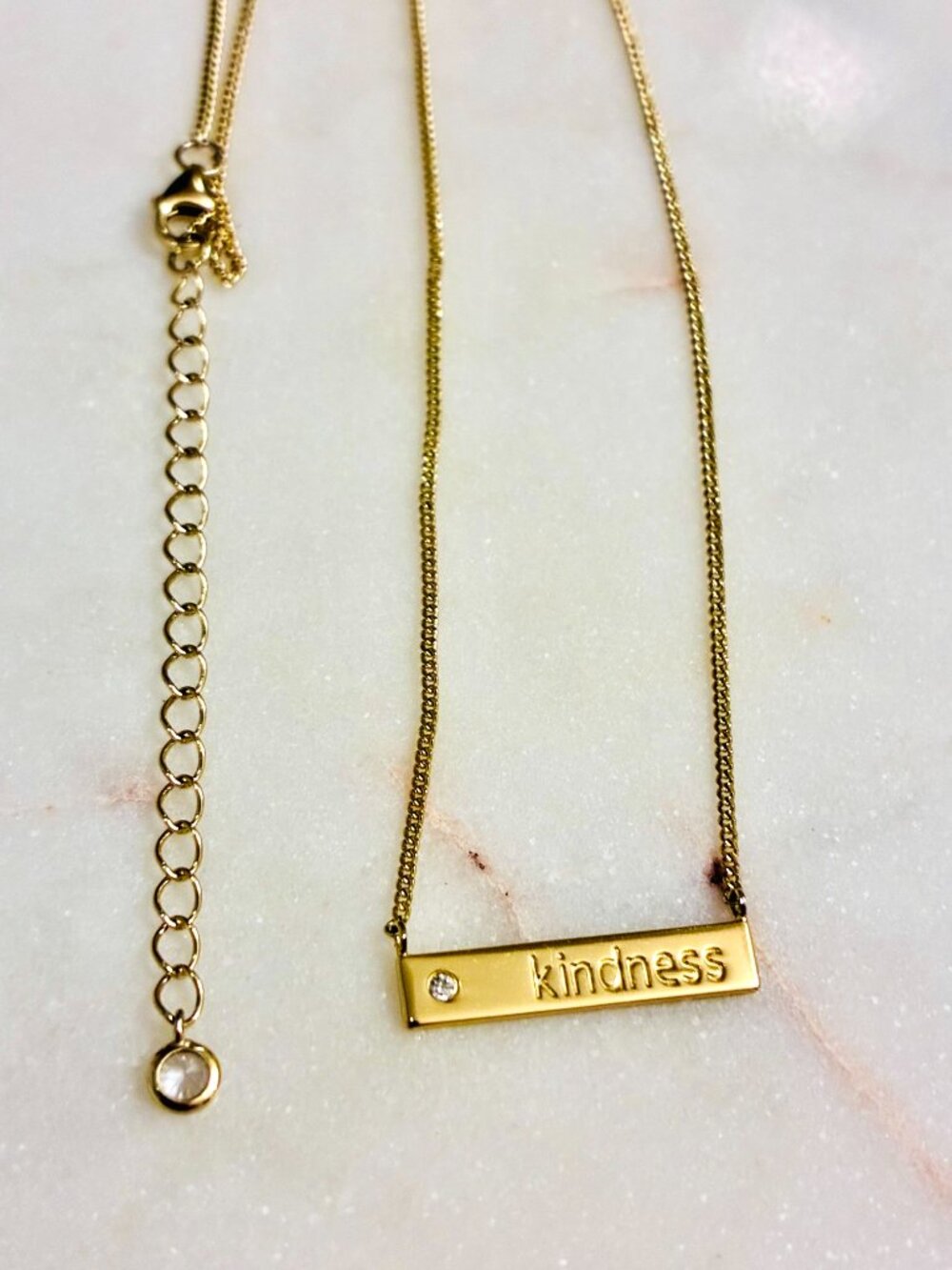 925 Sterling Silver Gold Plated “Kindness” Bar Necklace Dainty Inspirational